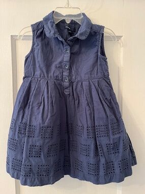 Gap Eyelet Sleeveless Dress, 2T, Navy, Button Front, Lined